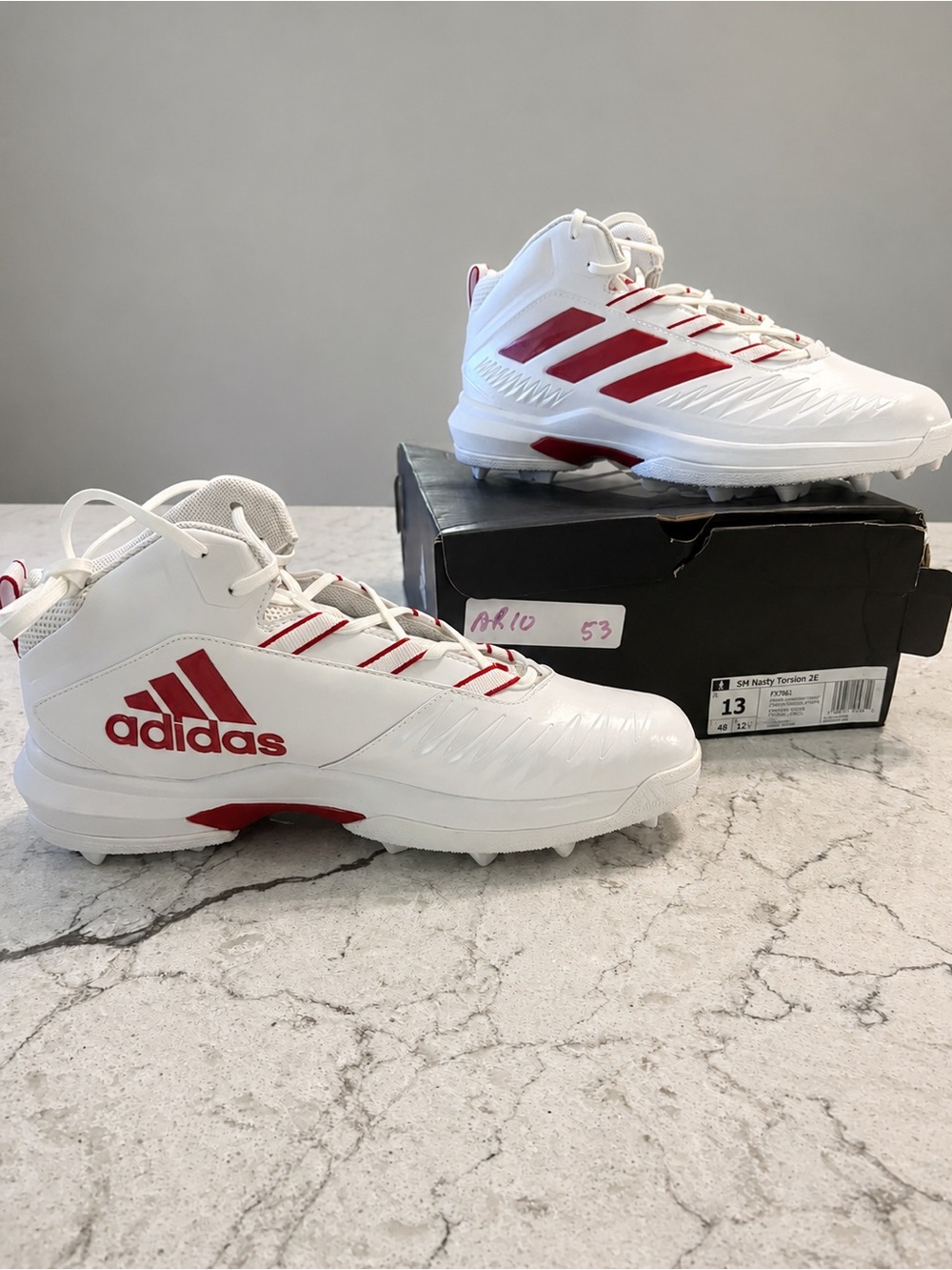 Adidas SM Nasty Torsion 2E Football Cleats White/Red Men’s Size 13 NEW